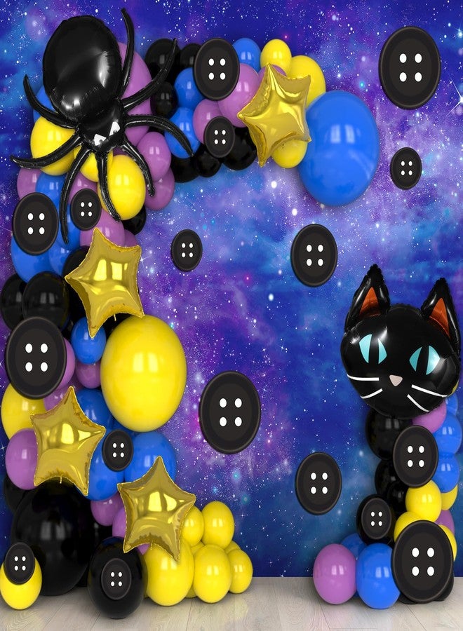 MinFyberd 156 Pcs Button Eyes Balloon Garland Arch Kit Button Party Decorations Spider Black Cat Foil Balloons Buttons Purple Blue Yellow Black Balloons for Horror Cartoon Movie Theme Birthday Party Supplies - Image 1